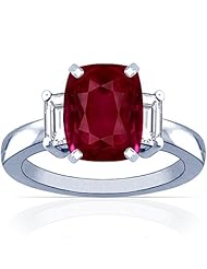 18K White Gold Cushion Cut Ruby Three Stone Ring (GIA Certificate)