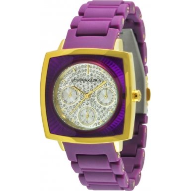 BCBGMAXAZRIA Women's BG8235 Elite Sport Gold-Tone Violet Rubber Watch