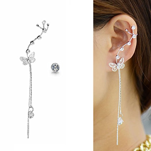 Cishop asymmetry buttefly alloy zircon stud earring ear cuff earr…