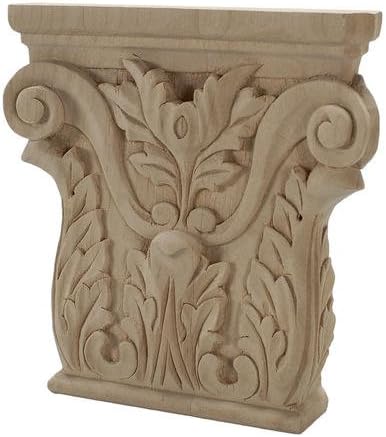 8-1/8 in. x 8-1/8 in. x 1-5/8 in. Unfinished Hand Carved North American Alder Acanthus Wood Onlay Capital Wood Applique