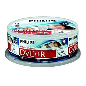 Philips DR8I8B25F - 25 x DVD+R DL - 8.5 Go ( 240 minutes ) 8x - surface imprimable par jet d'encre - spindle - support de stockage