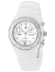 Michele Womens MWW12A000001 Ceramic Analog Textured White Enamel and Diamonds Watch