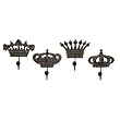 Set of 4 Decorative Porcelain Majestic Crown Coat Wall Hooks 7"