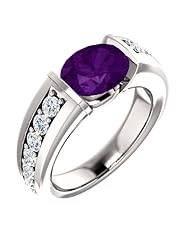 18K White Gold 9.00x7.00mm Oval Cut Amethyst and Diamond Ring -- LIFETIME WARRANTY