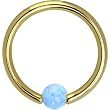Solid 14KT Yellow Gold Light Blue Synthetic Opal Captive Ring - 14 Gauge 3/8"