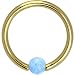 Solid 14KT Yellow Gold Light Blue Synthetic Opal Captive Ring - 14 Gauge 3/8"