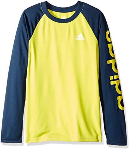 adidas Big Boys' Climalite Ls Tee, Shock Slime/Collegiate Navy, Small/8