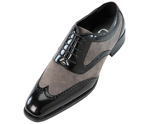Sio Mens Two-Tone Grey Suede and Black SmoothWingtip Oxford Dress Shoe: Style Brighton Grey-011