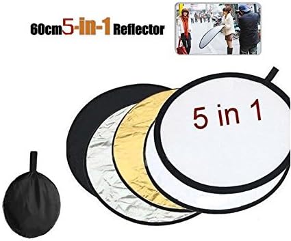 5-in-1 Round Collapsible Multi-Disc Light Reflector Photography Photo Video Studio Lighting Disc Reflector 5 Colors, Black, White, Gold, Silver, Translucent Size 24 32 43 (24 ( 60cm )) by Shenghui
