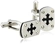 Stainless Steel Cuff Links with Cut-Out Cross and Rubber Detail