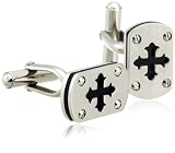 Stainless Steel Cuff Link w/ Cutout Cross and Rubber Detail