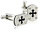 Stainless Steel Cuff Link w/ Cutout Cross and Rubber Detail