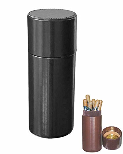 7 Count Cedar Lined Leather Travel Humidor with Humidifier in an Attractive Gift Box Black