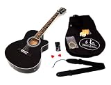 Produkt-Bild: Elektro Akustik Westerngitarre schwarz mit 5 Band EQ Pickup / Tonabnehmer und Zubeh&ouml;rset: gepolsterte Tasche, Gurt, Ersatzsaiten und Stimmpfeife
