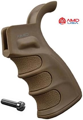 AIMID Tactical AR 15 Pistol Grip Upgrade Polymer Textured Finger Grooves Trap Door Storage Thin Profile (FDE)