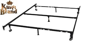 King's Brand 7-Leg Heavy Duty Adjustable Metal Bed Frame with Center Support Rug Rollers and Locking Wheels, Queen/Full/Full XL/Twin/Twin XL