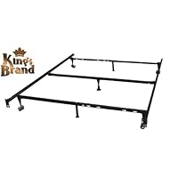 7-Leg Heavy Duty Adjustable Metal Bed Frame with Center Support Rug Rollers and Locking Wheels, Queen/Full/Full XL/Twin/Twin XL