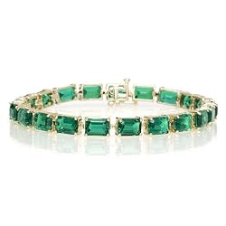 10k Yellow Gold Emerald Cut Created Emerald Bracelet, 7"