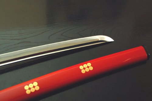 美術刀剣-模造刀　朱鞘六文銭『真田幸村』拵え