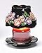 Fine Ceramic Hand Painted Black Pansy Madness Pansy Flowers Design Small Candle Jar Shade and Plate Set (Fits Small 3.7oz Candle Jar) (Candle Jar NOT Included), Shade: 4.25