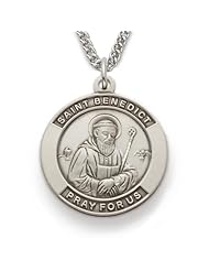 St. Benedict 7/8", Patron Of Monks, Sterling Silver Engraved Medal Christian Jewelry Patron Saint Patron Saint St. Medal Catholic w/Chain 24" Length