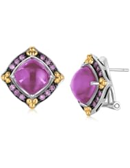 18K Yellow Gold and Sterling Silver Amethyst Earrings with Pink Sapphires