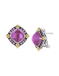 18K Yellow Gold and Sterling Silver Amethyst Earrings with Pink Sapphires