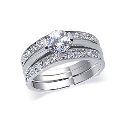 Nickel Free .925 Sterling Silver Rhodium Plated Band 1/2 CTW Round Brilliant Cut CZ Ring Size 5