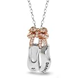 10k Two-Tone Pink Gold Diamond Ballet Shoes Pendant (1/10 cttw), 18