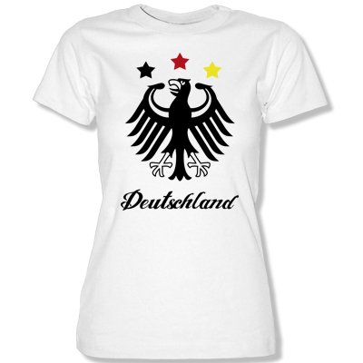 DEUTSCHLAND MOTIV 5 Damen T-Shirt Weiss / Schwarz-Rot-Gelb Gr. XXL