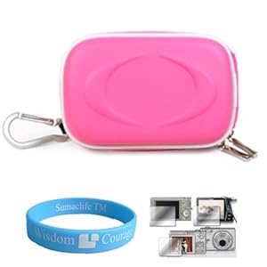 Carrying Case for Flip Video Mino F360 Series Camcorder + Screen Protector Kit + Cloth (9 Color to Choose From) (Eva Magenta*)+SumacLife TM Wisdom Courage Wristband