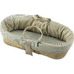 Seersucker Gingham Moses Basket - Color Khaki