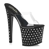 7 1/2 Inch Black Rhinestone Sandals High Platform Sexy Shoes Stripper Shoes Open Toe