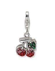 Sterling Silver Swarovski Element Cherries with Lobster Clasp Charm