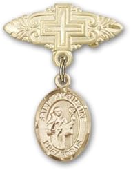 14kt Gold Baby Badge with St. Augustine Charm and Badge Pin with Cross