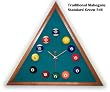 Mahogany Triangle Billiard Clock Standard Green Mali Felt