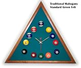 Mahogany Triangle Billiard Clock Standard Green Mali Felt