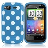 AIO Polka Dots Gel Case For HTC Desire S With Film - Blue