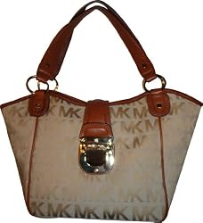 Women's Michael Kors Purse Handbag Medium Tote RTW JQD Charlton Beige/Camel/Luggage