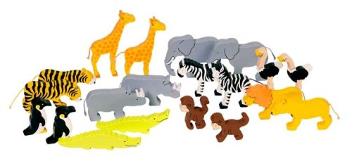 Childrens Toyshop  Toys : Safari Park Animals - 10 pairs wooden painted animals