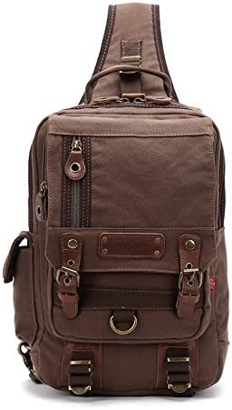 New Style NIUEIMEE-3038 Unisex Multi-functional Rugged Canvas Leather Single-shoulder Chest Pack/Bag (Coffee)