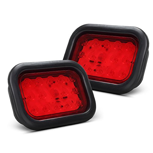 Partsam(Pack of 2pcs)Universal Red 5″x3″ Rectangular Stop Turn Tail 14 LED Brake Trailer Light w/Flush mount