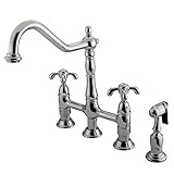 Kingston Brass KS1271TXBS French Country Centerset Kitchen Faucet with Brass Sprayer, 8, Polished Ch