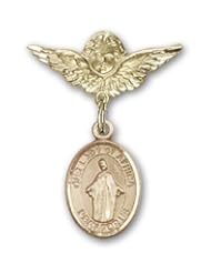 Gold Filled Baby Badge with Our Lady of Africa Charm and Angel with Wings Badge Pin