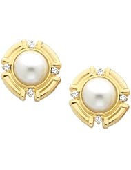 Pair of 18K Yellow Gold Mabe Pearl and Diamond Earrings -- LIFETIME WARRANTY