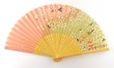 Japanese Silk Handheld Fan, Cherry Blossoms on Pink and Green HF59