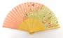Japanese Silk Handheld Fan, Cherry Blossoms on Pink and Green HF59