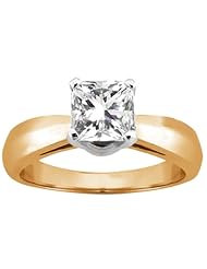 0.90 Ct Princess H/I SI1/SI2 Diamond 18K Yellow Gold Ring