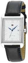 Tommy Hilfiger Men's Silver Dial Black Leather Strap Watch #1710091