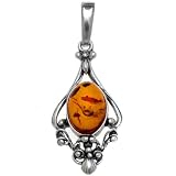 Certified Genuine Honey Amber and Sterling Silver Antique Vine Pendant